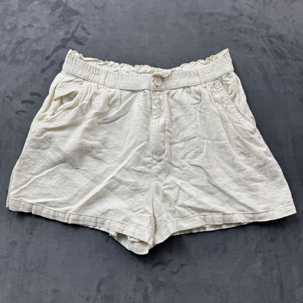 Aeropostale Linen Blend Soft Shorts Cream High Waist Paperbag XL